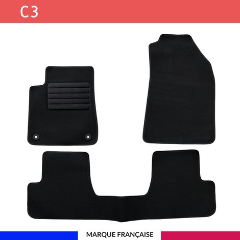 Tapis de sol voiture - Sur mesure pour CITROEN C3 (dès 07/2024) Antidérapant - 3 pièces : Protection arrière - Moquette