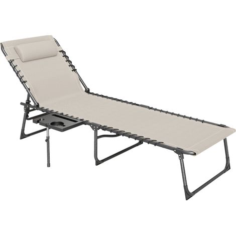 Sdraio da Giardino Pieghevole 60x190x31 cm Reclinabile a 5 Livelli con Tavolino Laterale e Tasca Crema (1/5)