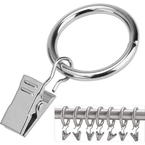 Anelli per tende con clip (Φ25 mm) (16 pezzi) – anelli a clip in metallo inossidabile antiruggine per contrappesi per tende, mostre d'arte, adatti per aste da 20 mm (nichel, 1 pollice) - Crezuo
