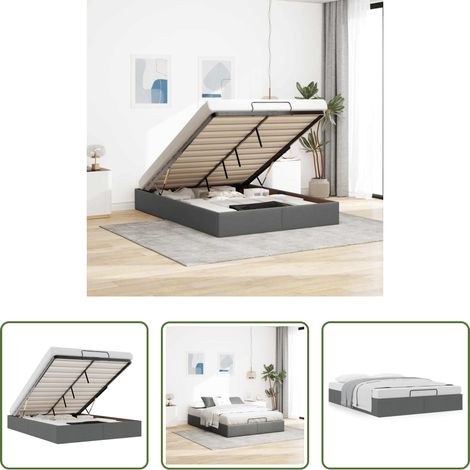 Stauraum - Ottoman-Bett ohne Matratze Dunkelgrau 140x190 cm Stoff (1/5)