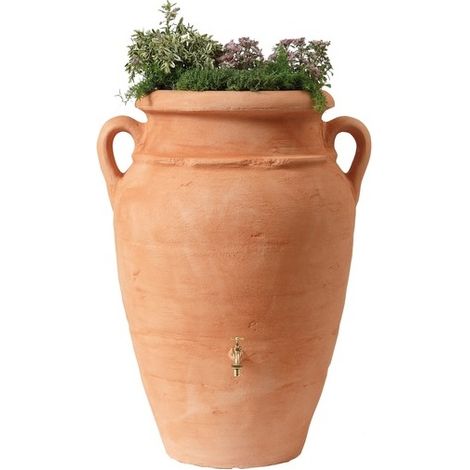 Garantia – Amphore ANTIK en polyéthylène 250L – Récupérateur d'eau de pluie décoratif – Traitement anti-U.V. – Bac à plantes intégré