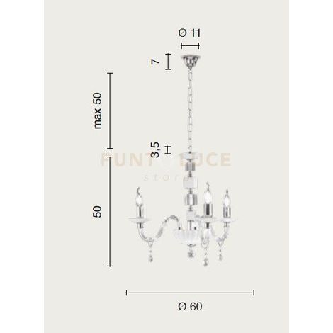 LAMPADARIO LIVIA 3 LUCI FUME'- TRASPARENTE E CROMO ATTACCO E14 D.60CM