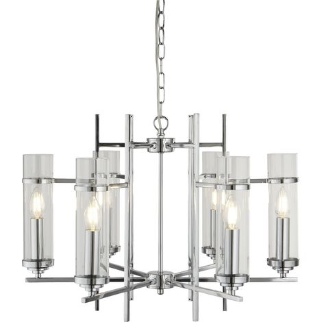 Searchlight Milo - Luminaire suspendu à 6 bras multiples, chrome, verre six, E14 (1/4)