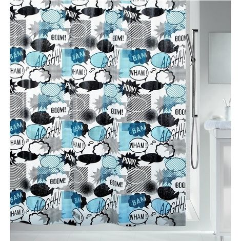 Cortina de ducha PEVA WOW 180x200cm Azul y Negro Spirella