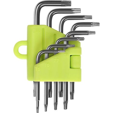 Clés Torx Coudée, Kit de 8 Pièces Clés Allen Torx, Tournevis Etoile T5 T6 T7 T8 T9 T10 T15 T20, Ensembles de Clés Outillage à Main Clés Hexagonales Torx (1/5)
