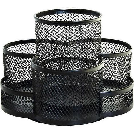 Porte-crayons de bureau rotatif, en métal, avec tapis en caoutchouc antidérapant, rotation à 360° et 7 compartiments, noir (1/5)