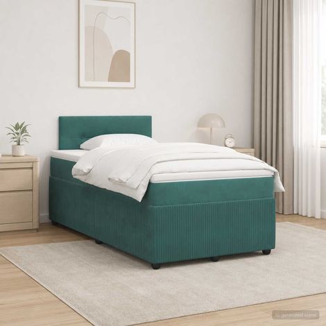 vidaXL Cama box spring con colchón Verde oscuro 120 x 190 cm (1/5)