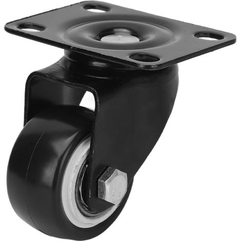 Roue pivotante 1,5 pouce PVC noir, plaque universelle freinée pour meubles (1/5)