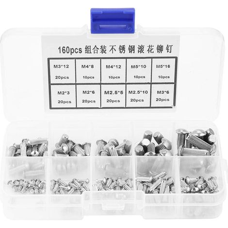 160pcs Solid Rivets M2-M5 Stainless Steel Round Shank Rivets for Industrial Fastener with Storage Box (1/5)