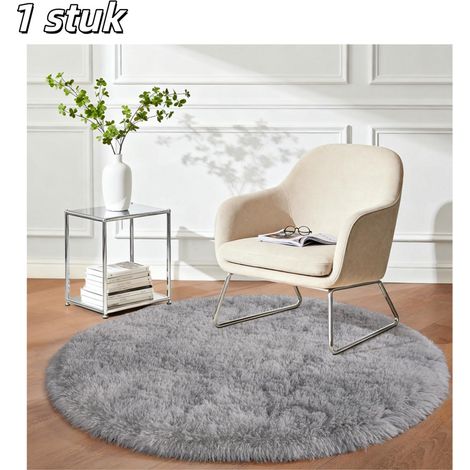 1 pièce Tapis rond gris shaggy antidérapant diamètre 120 cm, tapis de chambre adapté salon, chambre enfant, salle de jeux et dortoir (1/5)