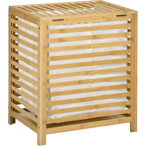 Cesto portabiancheria in bambù 55 L con coperchio e sacco interno estraibile, 50 x 36 x 60 cm (1/5)