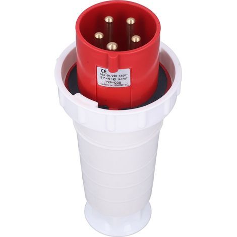 Connecteur de Douille Industrielle IP67 IP67 IPERSHOPHER 5pin 63A 220‑415V Rouge, Prise électrique pour Extérieur, avec Excellent Matériaux, Fixation Ferme. (1/5)