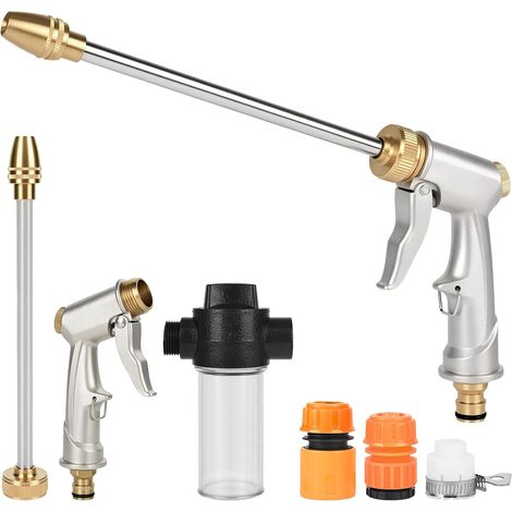 Garden Hand Held Nozzle High Pressure Garden Hose Nozzle High Pressure Water Gun with Accessories High Pressure Spray Gun for Garden Watering Car Washing (1/5)