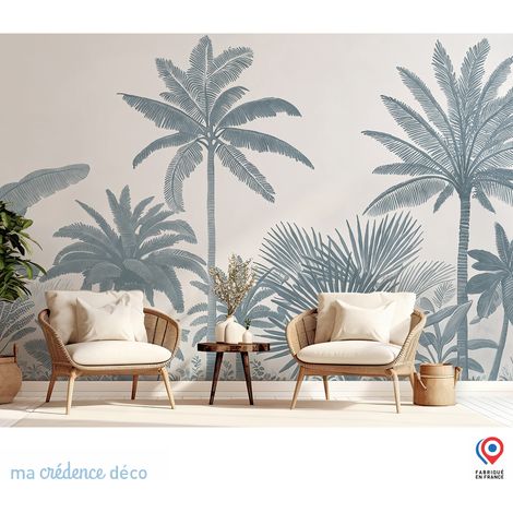 Papier peint : Palmiers, Aquarelle - Intissé - L.200 x H.280 cm - Vert émeraude (1/3)