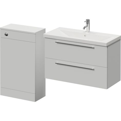 Napoli 390 Gloss Grey Pearl 1300mm Wall Mounted 2 Drawer Vanity Unit and Toilet Suite with Glide Basin - 1300mm - Chrome 480mm HandleWithout Kingston Toilet Pan