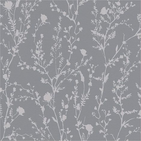 Ton-sur-ton wallpaper wall Profhome 395463 non-woven wallpaper smooth with floral ornaments and metallic highlights grey silver 5.33 m2 (1/5)