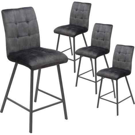 JOHN - Lot de 4 Tabourets de Bar Capitonnés Gris (1/2)