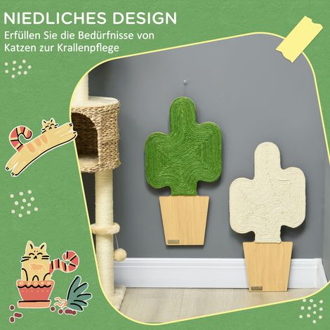 Lot de 2 griffoirs muraux pour chat, design cactus, 30 x 60 cm, chêne, blanc et vert. (1/4)