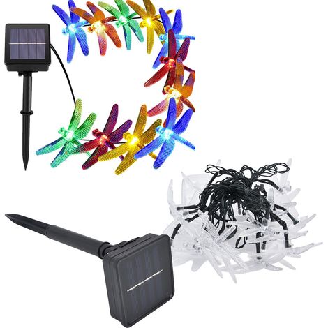 Guirlande lumineuse libellule solaire, 6,5 m de long, 30 LED multicolores, éclairage fixe et clignotant, étanche, pour jardin, cour, patio, allée, pelouse, éclairage décoratif paysager. (1/5)