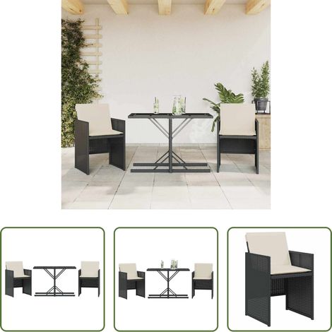 Table de jardin - Ensemble de bistro 3 pcs avec coussins noir résine tressée (1/5)