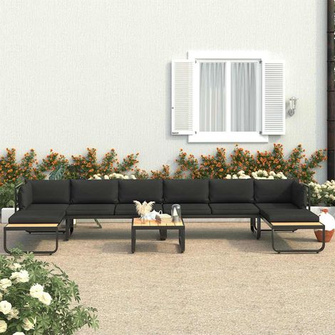 Canapé d'angle de jardin Canapé relax - Banc de jardin à 5 places avec coussins Aluminium WPC BV126778 - BonneVie (1/5)