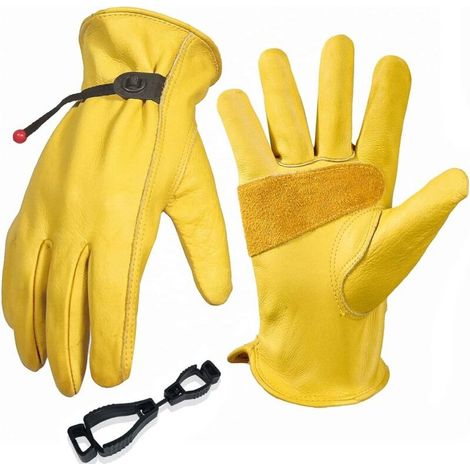 Men's/Women's Gardening Gloves, Cowhide Leather Work Gloves, Thorn-Proof and Cut-Proof Gardening Gloves - Thick Yellow (1/5)
