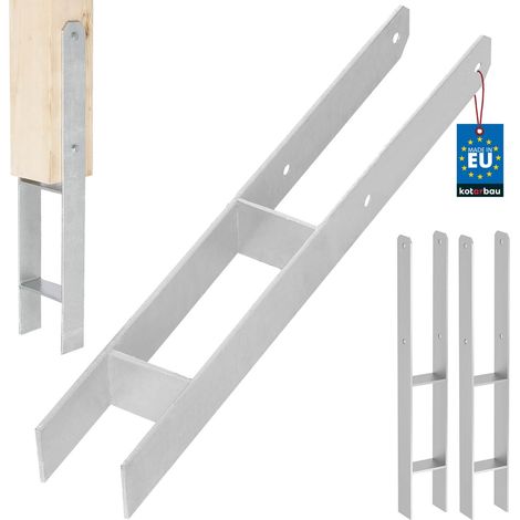 KOTARBAU® Kotarbau® Support de Poteau À Sceller - Support Poteau Bois en H 70x600 mm Lot de 2 - Pied de Poteau - Ancre Poteau Bois - Ancrage Poteau - Platine Poteau Bois - Acier Galvanisé - Argent (1/5)