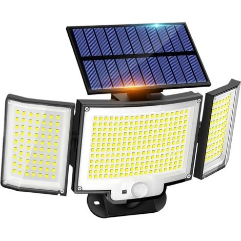 Applique solaire extérieure à 328 LED, à induction et à trois têtes, avec télécommande, indice de protection IP65, idéale pour le jardin, la terrasse, les allées et les clôtures. (1/4)