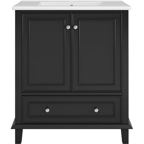 Freistehender Waschtischunterschrank schwarz mit integriertem Keramikwaschbecken, MDF, MODENUIT (1/5)