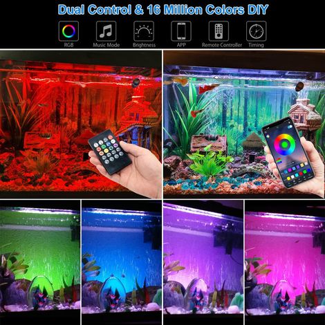 Éclairage LED pour Aquarium Lampe Submersible RGB avec Télécommande et Contrôle App Bluetooth Barre Lumineuse Étanche IP68 Changement de Couleur Sync Musique pour Décoration Aquarium et Bassin