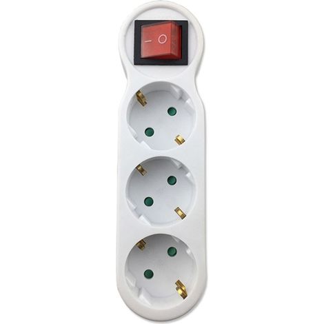 Adaptateur Prise Triple - Avec Interrupteur - Blanc Rond - Pour Prise Murale ou Encastrée - 3 Sorties - 1 Pièce (1/5)