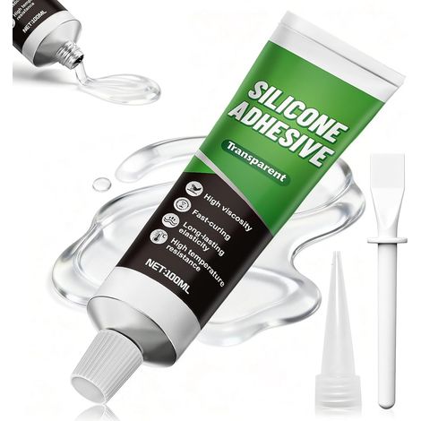 Silicone Transparent, Colle Silicone, Étanche, Séchage Rapide Elastique Joint SiliconeTransparent, Colle Extra Forte tout Support, Mastic Silicone pour Verre, Métal, Céramique, Plastique, 100ML (1/5)
