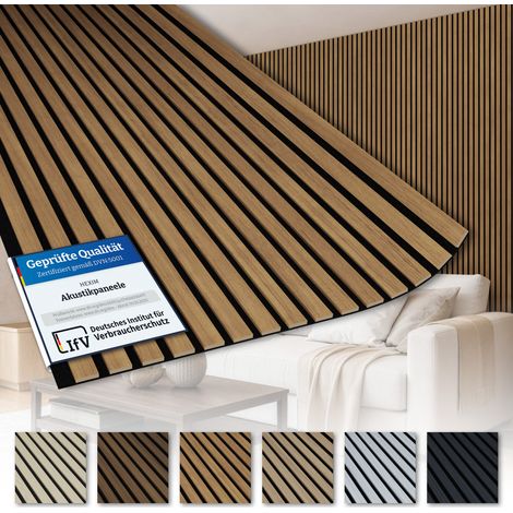 AKUSTIKO Lamella Akustikpaneele 280x60cm - flexible Filz MDF Wandpaneele fugenlos - überlappende Holz Lamellenwand - Akustik Wandverkleidung von HEXIM: Natural Teak - AK06, 2 Paneele - 3,36m² (1/5)