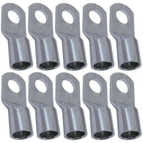 Set of 10 Electrical Terminals with Tubular Eyelet - Eye - Ø8mm - Non-Insulated - for 35mm² Conductor - Electrical Wire Connector - Tightening - Silver Color (1/3)