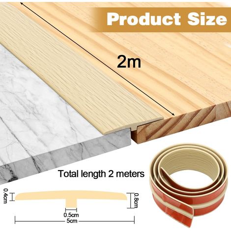 Profilé de Transition Autoadhésif - 1 Pièce - PVC Imitation Érable - Jonction Sols Différents - Intérieur Maison Bureau - 200x5cm (1/5)