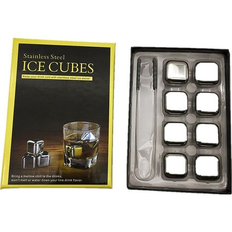 Whisky-Steine – Kühlwürfel aus Edelstahl 304 – Für Whisky und alkoholische Getränke – 8er-Set + Barzange – 100 % wiederverwendbar (1/5)