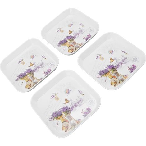 Lot de 4 assiettes à snacks, vide-ossements, petits plats carrés pour fruits, déchets, apéritif, lavande (1/5)