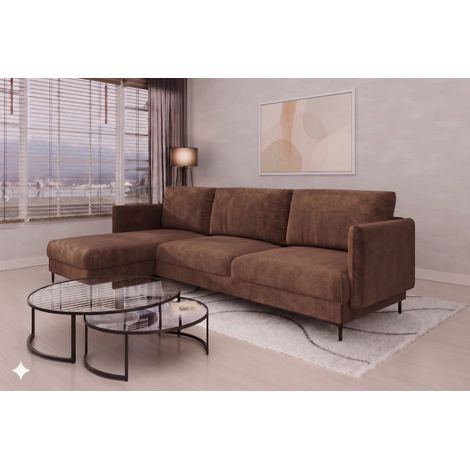 Ecksofa Designersofa HELMER Stoff Vibe Braun Ottomane Links