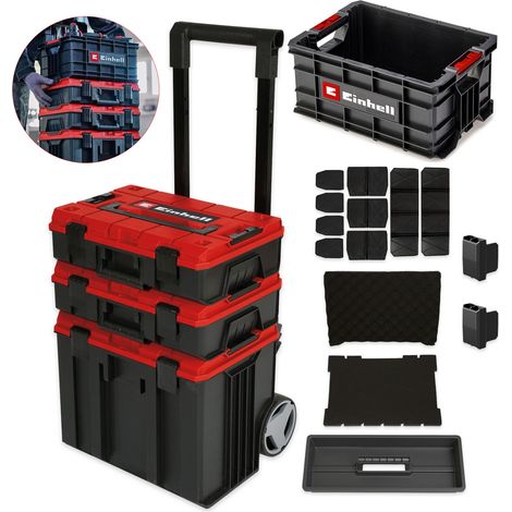 Einhell E-Case 4 PC Tower Rolling Mobile Tool Storage Box + Tote Trolley Modular (1/5)