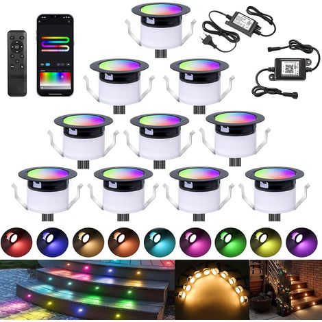 Lot de 10 Spots LED Encastrables Extérieur WiFi RGBWIC+Blanc Chaud, Ø31mm Projecteur de Sol Intelligent Dimmable IP67, pour Terrasse Jardin Escalier (1/5)