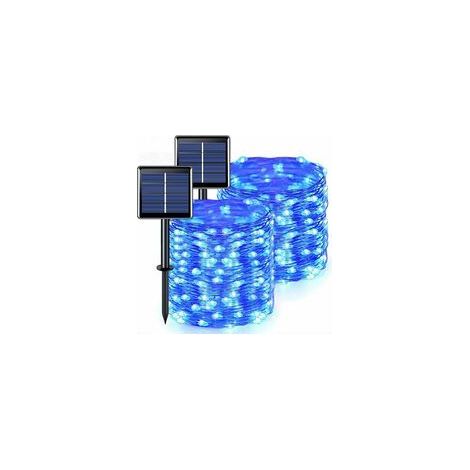 2 guirnaldas solares para exteriores, guirnaldas de alambre de cobre con energía solar, para jardín, patio y hogar, luces decorativas, 10 m, 100 LED, azul. (1/4)