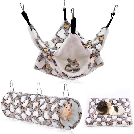 3 pièces Ratten Hängematte, Meerschweinchen Hängematte set double couche Hängende Kleintierbetten Kleintier Hängetunnel (1/5)