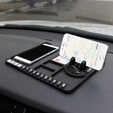 Tapis antidérapant universel pour voiture avec support de téléphone et plaque d'immatriculation, accessoire de tableau de bord noir