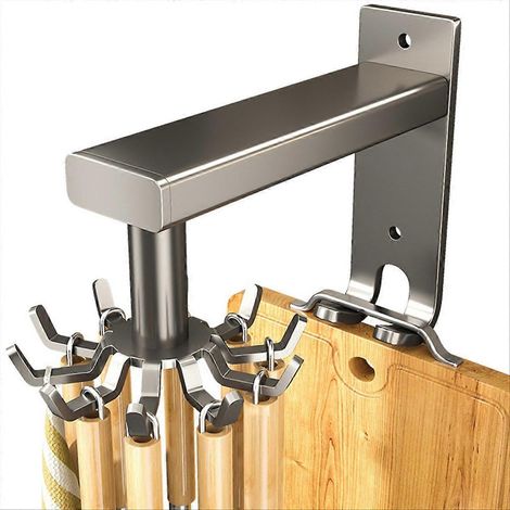 Drehbares, wandmontiertes Küchenregal aus Aluminium mit 8 Haken, bohrfreie Montage, platzsparend (1/5)