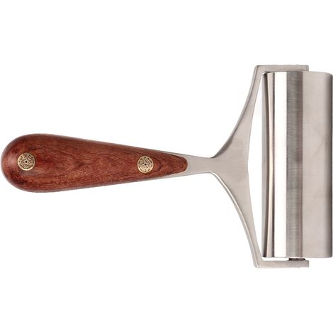 Rouleau à cuir en acier inoxydable avec manche en bois pour travaux manuels en cuir (1/5)