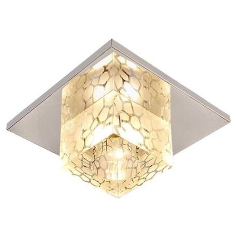 Moderne Kristall Deckenleuchte, 12cm Quadrat Lampenschirm Edelstahl Kronleuchter für Wohnzimmer, Esszimmer, Küche, Kinderzimmer - LED 5W Weißlicht