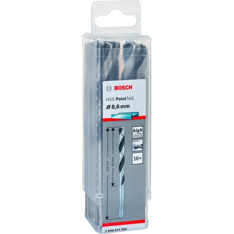 Bosch Accessories 2608577254 HSS PointTeQ (8,6 x 81 x 125 mm) - Set da 10 Pezzi di Punte Elicoidali per Trapano per Metallo, Acciaio, Fusione o Plastica, Grigio (Argento), Ø 8.6 mm