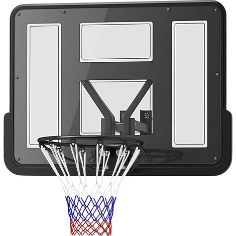 Basketballkorb mit Rückwand für Outdoor & Indoor, Basketballbrett mit Ø45 cm Stahlkorb und Netz, Wandmontage, Basketball Board für Erwachsene, Schwarz (1/5)