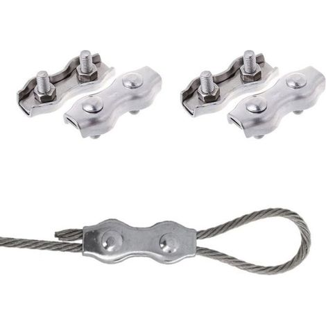 Steel Cable Clamps, Duplex Clips, M4 Double Cable Clamps, Stainless Steel Double Cable Clamps, M4 Stainless Steel Cable Clamps, 4 Pieces (1/5)