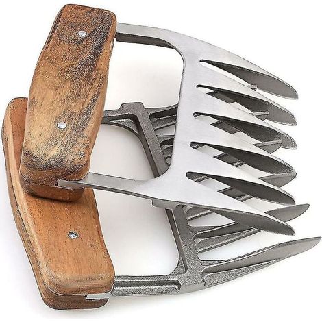 Griffe d'ours en acier inoxydable pour barbecue – Poignées en bois dur – Pour déchiqueter, transporter et soulever la viande – Facile à nettoyer (1/4)